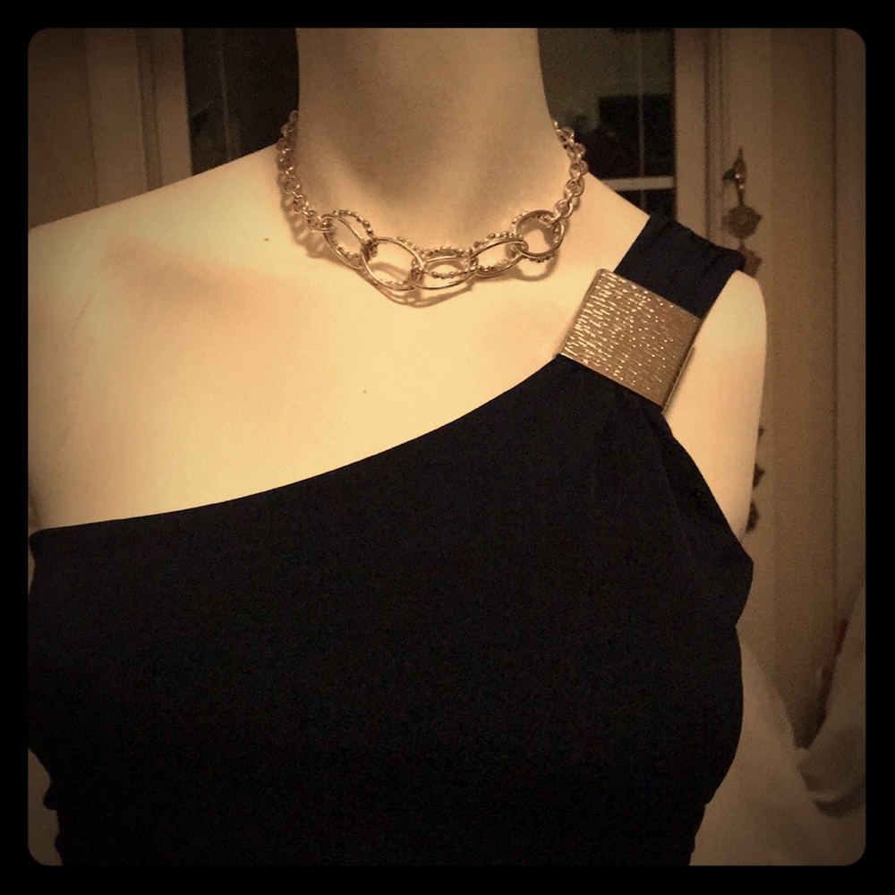 Silver Loop Necklace 14” Statement Piece Vintage - image 5